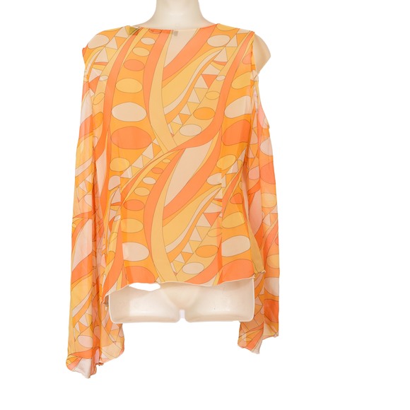 Vibrant Pure Silk Sunny Cold Shoulder Blouse from Lord & Taylor Size 8 - Picture 5 of 6